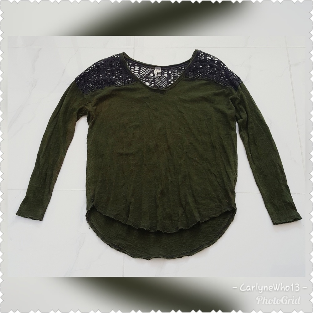 We The Free Army Green Loose Long Sleeve Large